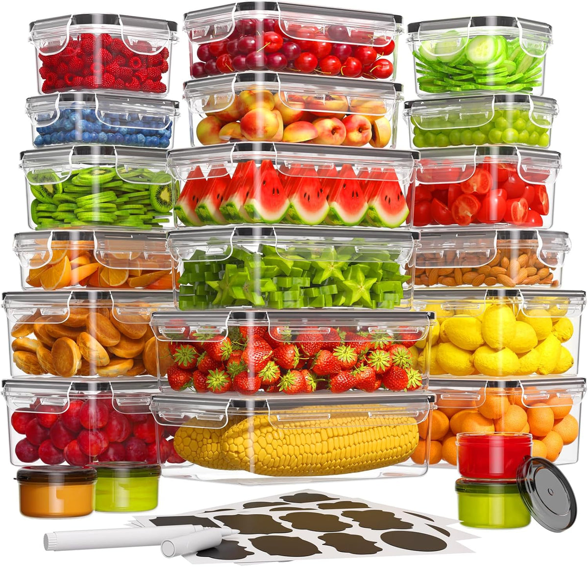 40 PCS Food Storage Containers with Lids Airtight (20 Containers & 20 Lids), Leak proof Meal Prep Container Set for Kitchen Storage, BPA-free, PVC-free Plastic, Microwave/Dishwasher Safe, Labels & Pen