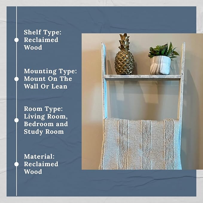 BARNWOODUSA Throw Blanket Ladder – Fully Assembled Reclaimed Wood – Rustic Decorative Ladder for Towels, Quilts, & More – Perfect Farmhouse Decor for Bathroom, Porch, or Living Room,5ft18.