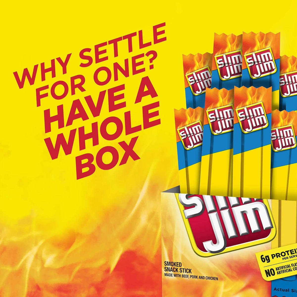Slim Jim Smoked Meat Sticks, Mild Flavor, 6g Protein Per Serving, Snack Size, 0.28 oz. (14 Count)