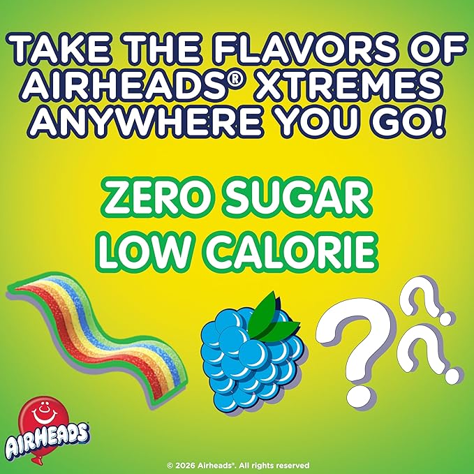Airheads Xtreme Singles To Go! Drink Mix 30ct Variety Pack, Zero Sugar, Low Calorie, Sweet & Sour Powder Drink Mix Packets, Blue Raspberry, Rainbow Berry, White Mystery, 30 Count
