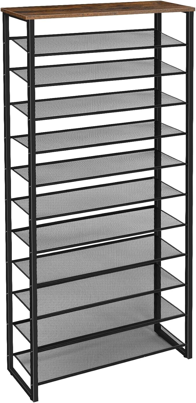 HOOBRO 12-Tier Shoe Rack for Entryway, 29.5" L Shoe Storage Organizer, Large Capacity Shoe Shelf for Closet, Front Door Entrance, Hallway, Holds 36-48 Pairs of Shoes, Rustic Brown and Black BF127XJ01