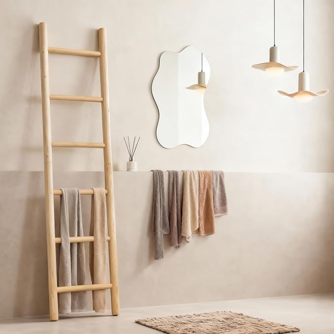 Wooden Blanket Ladder - 76in Natural & Motley Wood - Leaning Wall Decor for Bedroom, Bathroom, Living Room - Rustic Quilt Holder & Towel Rack (Light Wood Color, 76in | Pre Assembled)