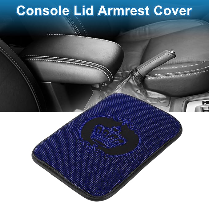 Car Armrest Cushion Pad Non-slip 12.20"x8.66" Suede Blue,Black Center Console Lid