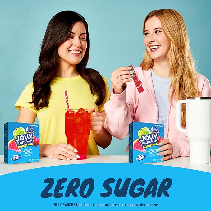 Jolly Rancher Singles To Go Variety Pack, Powdered Drink Mix, Zero Sugar, Low Calorie, Includes 4 Flavors: Green Apple, Blue Raspberry, Cherry, Watermelon, 1 Box (30 Single Servings)