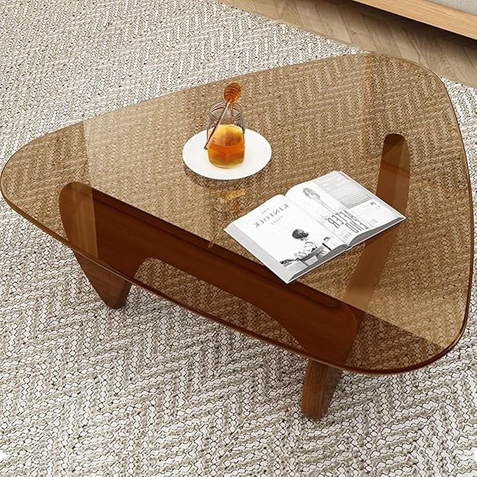 Glass Coffee Table, Mid Century Modern Coffee Table, Coffee Table for Living Room Center Table Suitable for Bedroom Living Room Reception Office Tables (Walnut/Brown, Large)