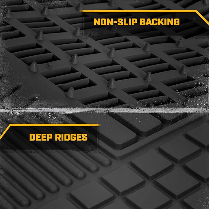CAT® DuraShield XL Floor Mats for Trucks - All Weather Rubber Truck Floor Mats with Anti-Slip Backing, Universal Trim-to-Fit Car Floor Mats for Large Full-Size Vehicles, Black Floor Mats for Cars