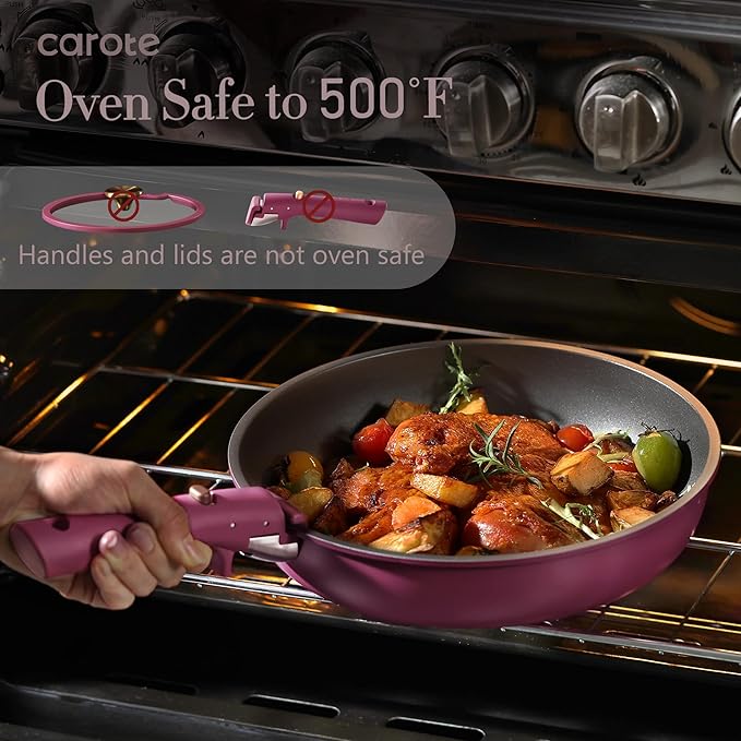 CAROTE 38-Piece Nonstick Pots and Pans Set with Knife Set, Cookware Sets with Detachable Handle, Kitchen Cooking Set - Camping Cookware, Dishwasher & Oven Safe, Induction Compatible
