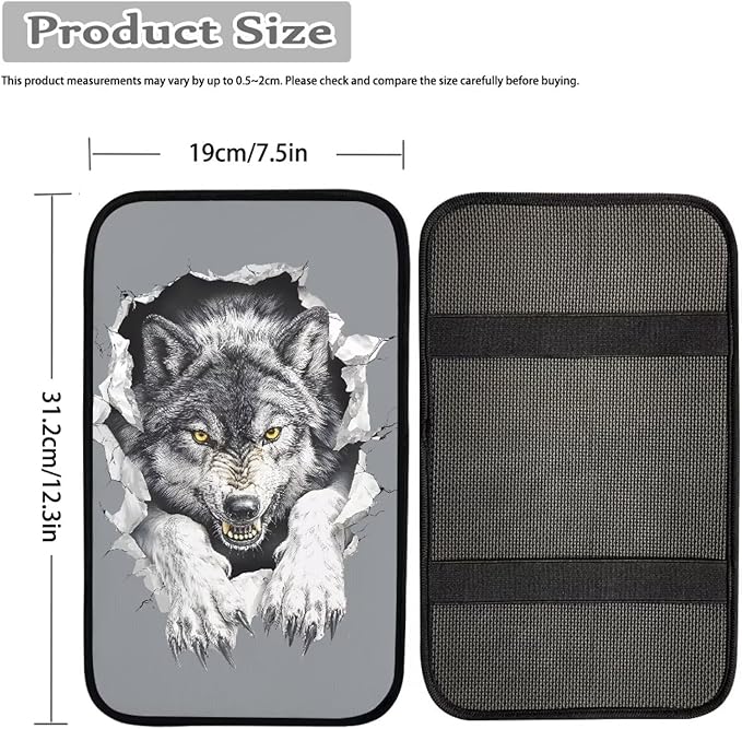 Horeset Wolf Car Armrest Cover Auto Center Console Pad Interior Accessories, Universal Fit/Easy to Install