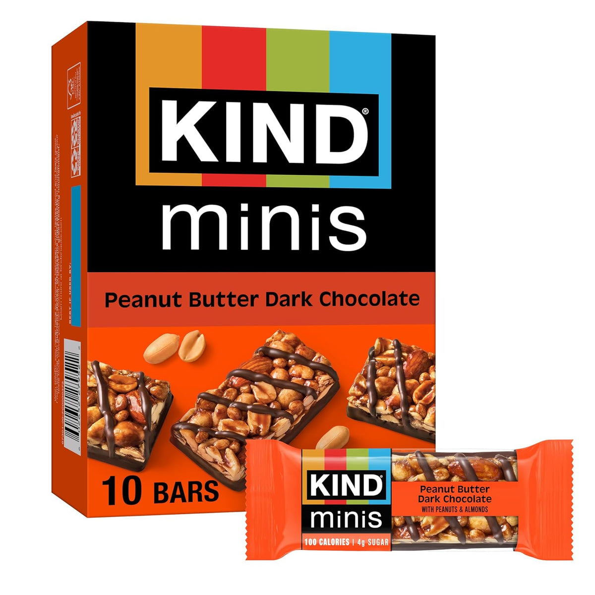 KIND Mini Snack Bars, Dark Chocolate Nuts & Sea Salt, Gluten Free, Low Sugar, Low Calorie Snacks, 10 Count