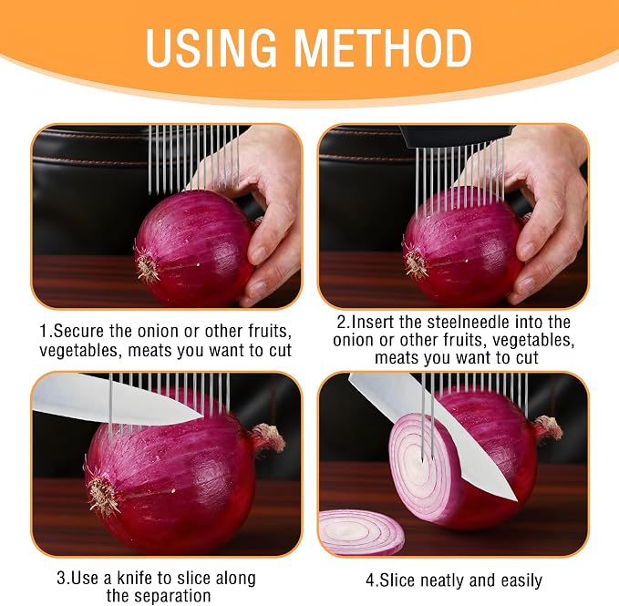 Onion Holder for Slicing,1PCS Stainless Steel Onion Slicer Holder,Onions Cutter,Vegetable Chopper,Lemon Slicer,Food Slicer Assistant Tool for Tomato,Potato,Avocados,Eggs,Fruit and Meat,Kitchen Gadgets