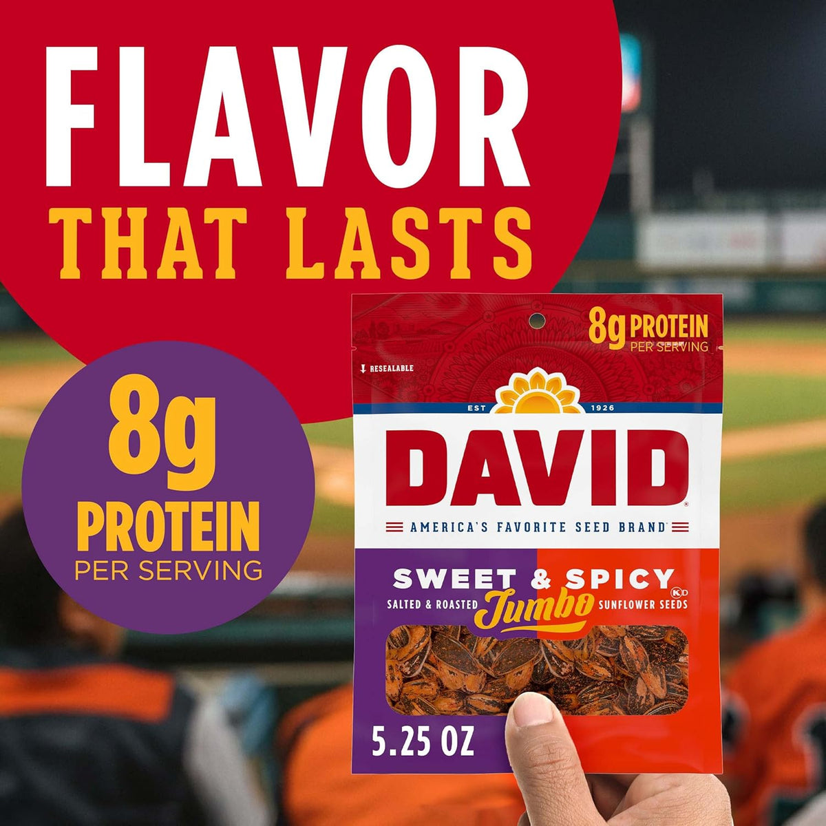 DAVID Jumbo Sunflower Seeds, Sweet and Spicy Flavor, 5.25 oz.
