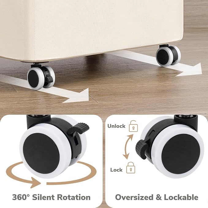 Goodpick Slim Laundry Basket with Wheels and Lid, 75L Narrow Laundry Hamper with Handles Removable Bag, Rolling Clothes Hamper for Dorm Bathroom Bedroom, 17" x 9.8" x 29.5", Beige