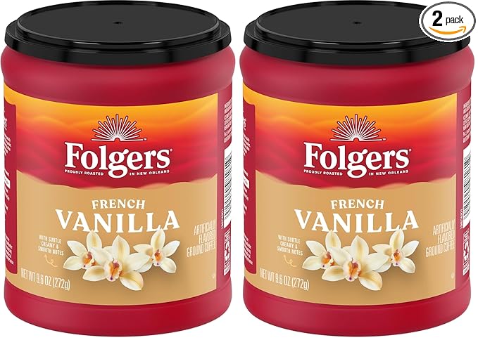 Folgers French Vanilla Flavored Ground Coffee, 9.6 Ounce (Pack of 2)