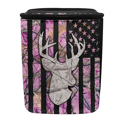 Pink Camo Deer Car Trash Can American Flag Automotive Garbage Can Vehicle Trash Bag with Adjustable Straps Auto Waster Container with Zip Camping Picnicing Hiking Bag