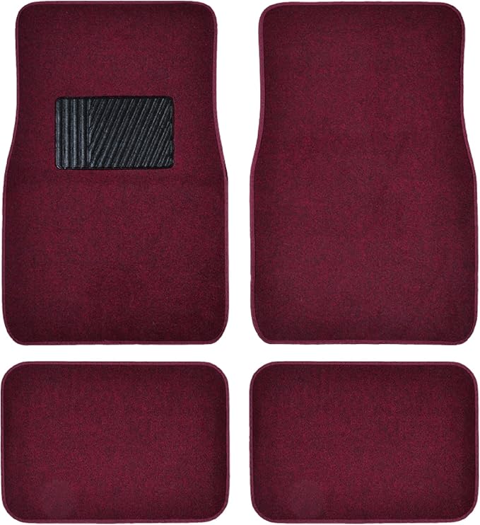 BDK MT-100-BD Burgundy Red Carpeted 4 Piece Car SUV Floor Mats With Vinyl Heel Pad Car Vehicle Universal Fit