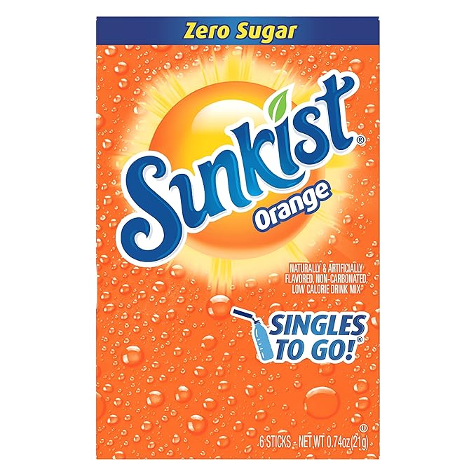 Sunkist Singles To Go Drink Mix Orange, 6 Boxes with 6 Packets Each - 36 Total Servings