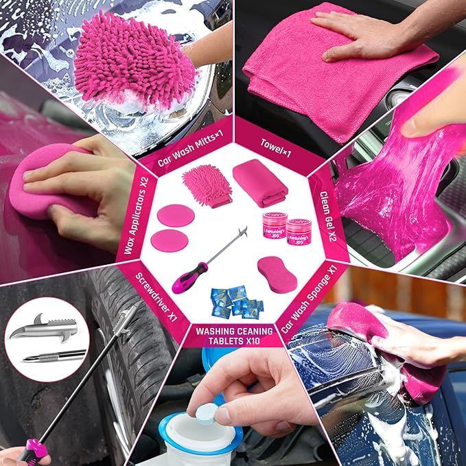38PCS Car Detailing Kit Interior Cleaner with High Power Handheld Vacuum, Car Wash kit with Detailing Brush Set,Car Interior Detailing Kit,,Pink Car Accessories for Motorcycle,Cars,Gift for Women