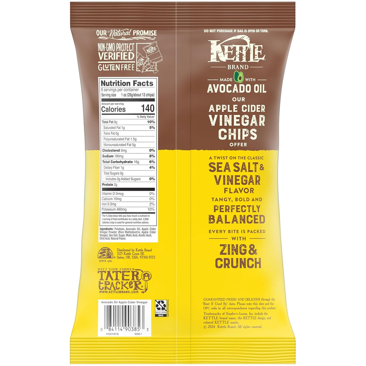 Kettle Brand Made with Avocado Oil Apple Cider Vinegar Chips, 6 Oz Bag
