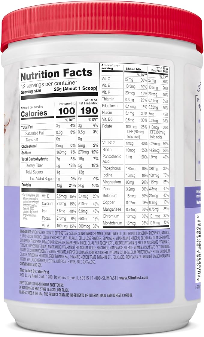 SlimFast High Protein Meal Replacement Shake Powder, 12 Servings (Pack of 2), Advanced Nutrition Smoothie Mix, Digestive Support, Gluten Free, Creamy Chocolate, 20g of Protein (Packaging May Vary)