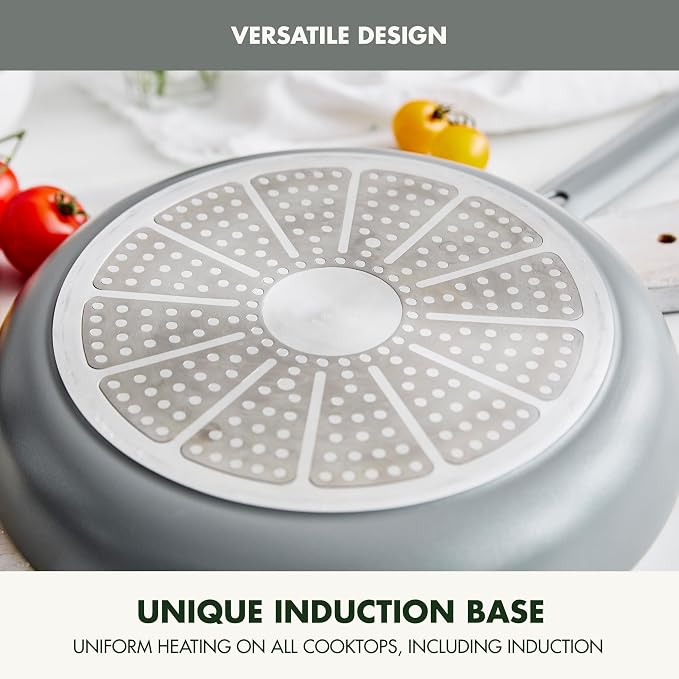GreenPan Nova 12” Nonstick Frying Pan Skillet, PFAS-Free Ceramic Cookware, Durable Fast Heating, Induction Ready, Omelet & Eggs, Oven Safe to 600F, Dishwasher Safe, Slate Gray