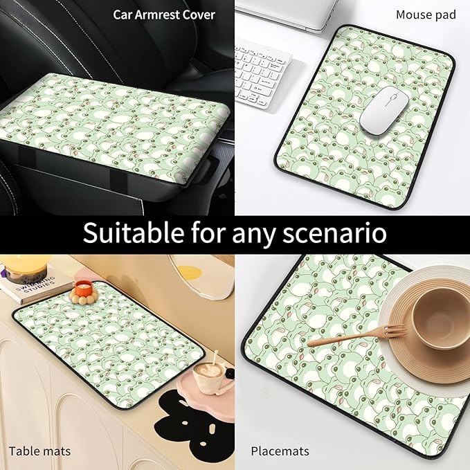 Car Center Console Cover, Universal Soft Large Neoprene Auto Armrest Seat Box Cover, Funny Car Decor Accessories Fit for Most Cars, Vehicles, SUVs Cute Green Frog
