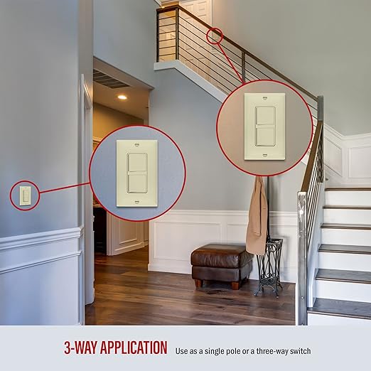 ENERLITES Double Paddle Rocker Combination Decorator Switch, Ground Terminal, Copper Wires Only, Single Pole or 3-Way, Residential/Commercial Grade, 15A 120-277VAC, 62835-I, Ivory