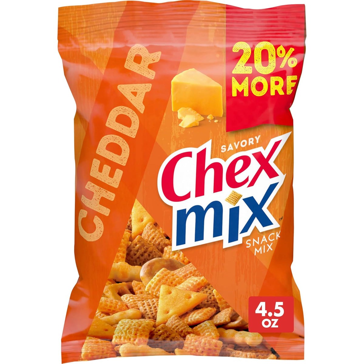 Chex Mix Cheddar Snack Mix, Savory Snack Bag, Family Size, 13.5 oz