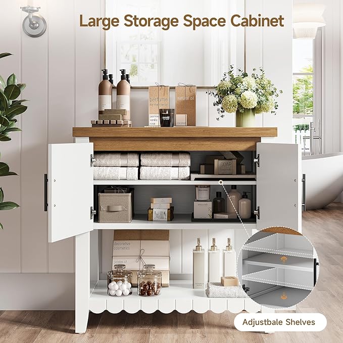 31.7" Entryway Table Console Table with Storage, Coffee Bar Cabinet with 2 Doors, Farmhouse Narrow Sofa Table w/Open Storage Shelf, Buffet Cabinet Sideboard for Living Room, Entryway, Foyer White