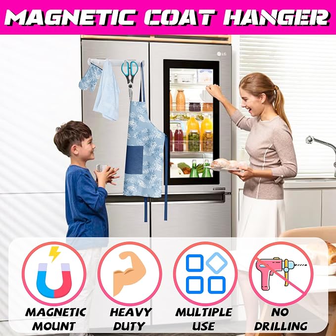 ULIBERMAGNET Magnetic Hooks,Heavy Duty Coat Magnetic Rack,Strong Rubber Magnetic Hanger for Refrigerator,Metal Cabinet,Hanging Coat, Towel, Bag, Backpack(White/4 Hooks)