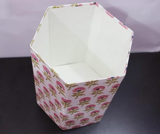 Generic 3.3 Gallon Cotton Hand Block Printed Paper Waste Basket |Small Decorative Trash Can for Housewarming Gifts in Living Room, Bedroom, Bathroom | Eco-Friendly, Plastic-Free (1, PINK FLOWAR)