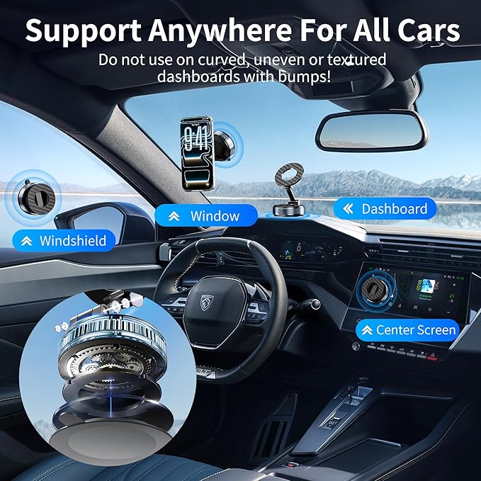 Car Phone Holder for Magsafe, Foldable Suction Cup Phone Mount 360° Adjustable Vacuum Magnetic Phone Holder, Cell Phone Holders for Your Car Compatible with iPhone 17 Pro Max 16 15 14 13 12