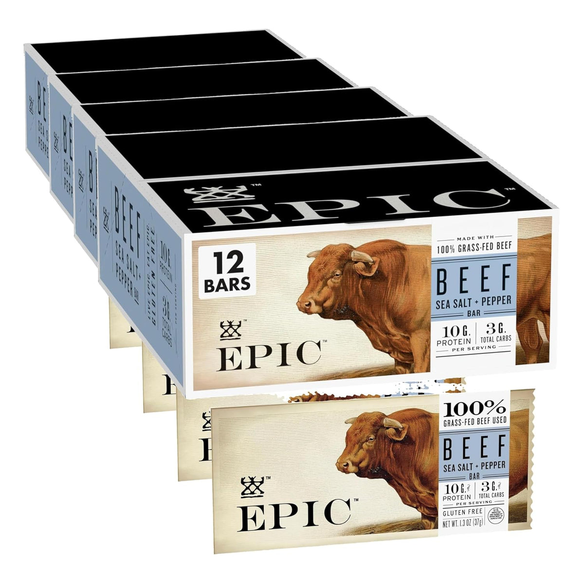 EPIC Bison Uncured Bacon and Cranberry Bars, Grass-Fed, Protein Bar, 12 Ct, 15.6 oz