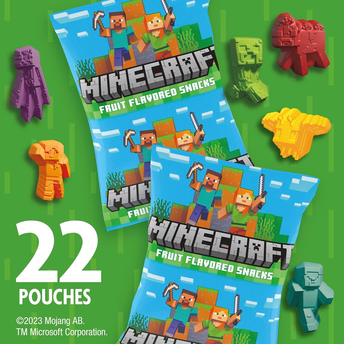 Minecraft Fruit Flavored Snacks, Fat Free and Gluten Free Snacks, 17.6 oz (22 Pouches)