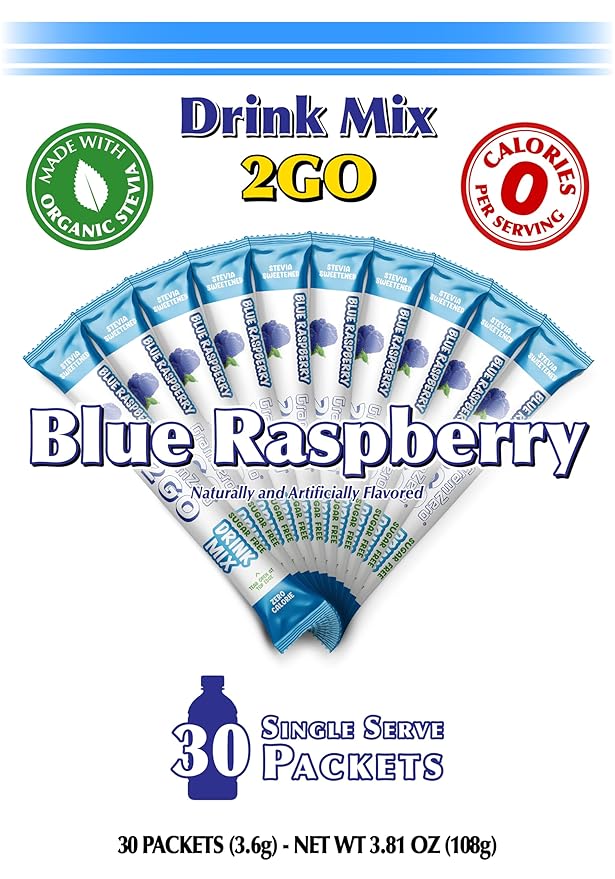 GramZero 2GO Sticks - Blue Raspberry, Zero Calorie Sugar Free Drink Mix, Stevia Sweetened, Great For Nutrition Club Loaded Tea To Go Kits