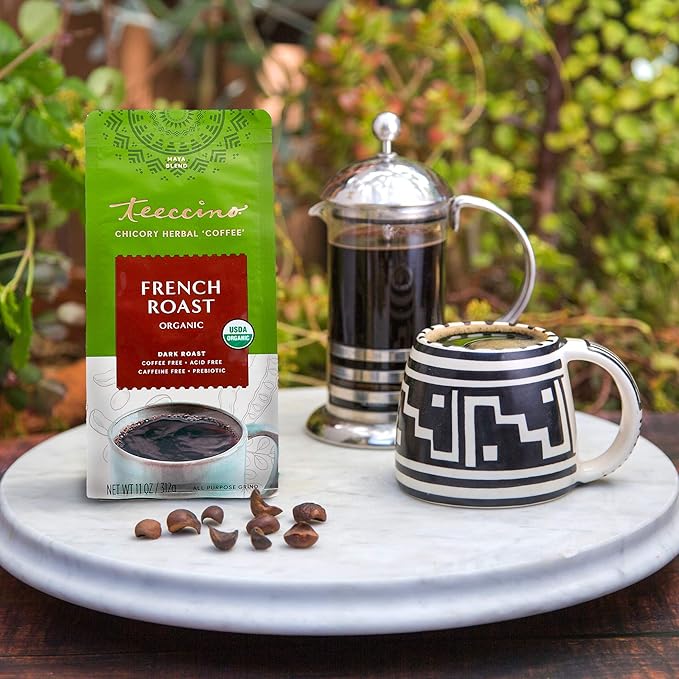 Teeccino French Roast Chicory Coffee Alternative, 11 Ounce: Ground Herbal Coffee That’s Prebiotic, Caffeine-Free & Acid-Free, Dark Roast, with Carob and Chicory, No artificial flavors