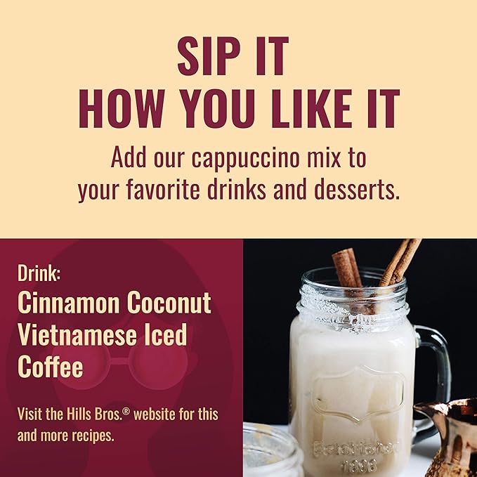 Hills Bros. Cappuccino Mix – Rich, Frothy Coffeehouse-Tasting Instant Drink Mix – Quick and Easy Preparation – Perfect for Hot & Iced Drinks & Creaming Coffee – Classic Cappuccino, 1 Pack of 14oz