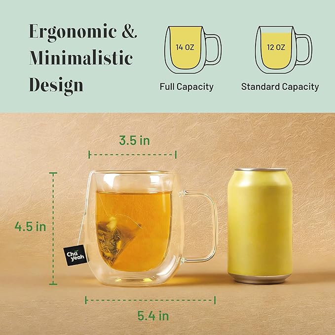 Double Wall Glasses, 14 OZ Insulated Mugs with Handle, Perfect for Tea, Coffee, Water, and More (Set of 2)