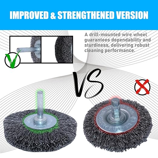 HOYIN 5-Pack 3" Coarse Crimped Carbon Steel Wire Wheel Brush - 0.012" Bristles, 5/8" Face Width, 1/4" Mounted Stem for Drills & Grinders - Heavy-Duty Design