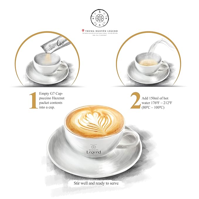 TRUNG NGUYEN G7 CAPPUCINO HAZELNUT Instant Coffee for Energy Boost - Fresh Hazelnut Flavour, Light Aroma with Thick & Soft Foam Milk - Balanced & Rich Vietnamese Instant Coffee (12 Sticks/Box)
