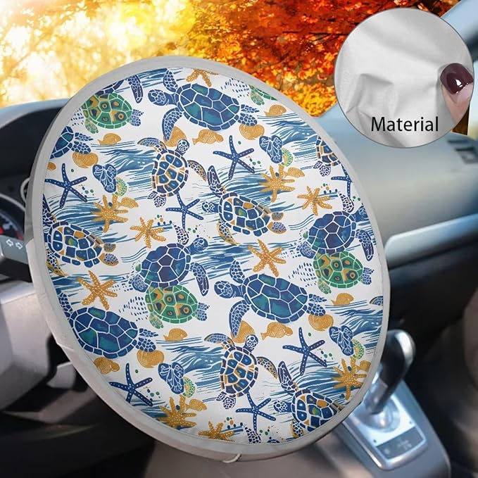 Turtle Steering Wheel Sunshade 17 Inch Car Rudder UV Rays Sun Visor Protector for Most Vehicle Heat Resistant Steering Wheel Cover Summer Essential 2025