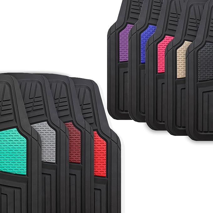 FH Group Automotive Floor Mats Tall Channel Burgundy Universal Fit Full Set Climaproof™ for Most Sedan, SUV and Trucks, Trimmable Rubber Combo Small Car Seat Cover Design Heavy-Duty Floor Mats