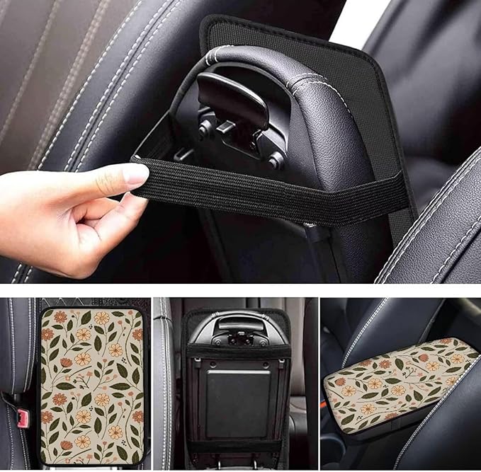 Green Leaf Car Armrest Pad Soft Comfy Center Console Arm Rest Protector Cover Green Leaves Car Interior Accessories for SUV Vehicles Truck Van