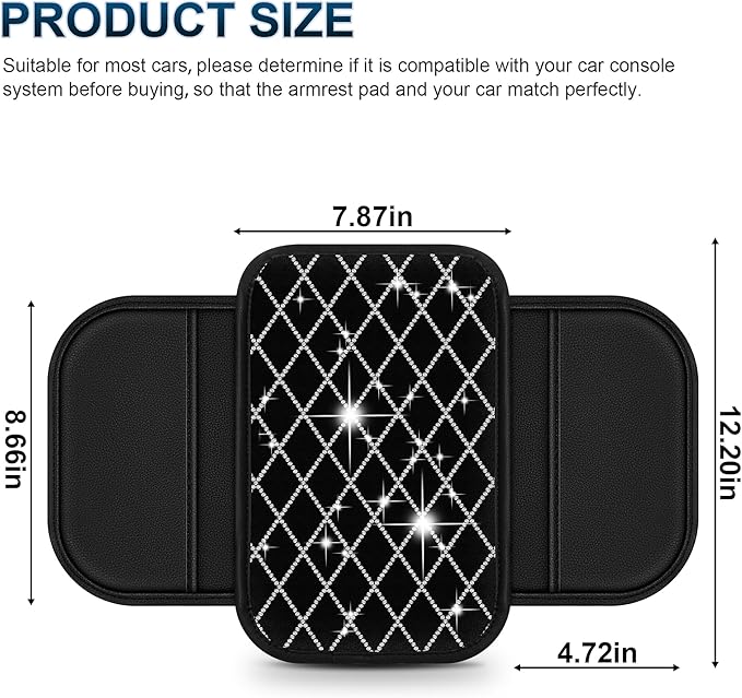 Diamond-Quilted Center Console Cover Fit for Chevrolet/Chevy Volt Luxury Console Pad with 2 Storage Bags,Anti-Scratch Auto Armrest Pad Accessory （Black