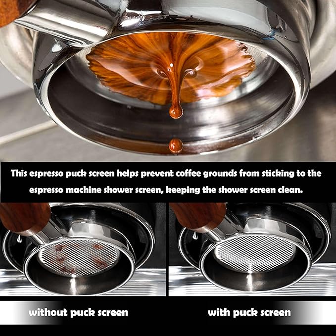 NEOUZA V4 Espresso Puck Screen 0.8mm Thickness Honeycomb Mesh Double Layer Black Protective Coating for Coffee Portafilter Basket (2, Silver, 53mm)