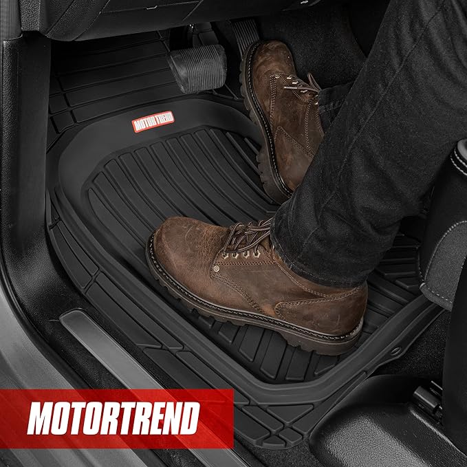 Motor Trend FlexTough™ Deep Dish Plus Rubber Car Floor Mats with Trunk Mat Cargo Liner, Front & Rear Combo Set fits Most Car SUV Van Coupe Sedan, Heavy Duty All Weather Trim to Fit
