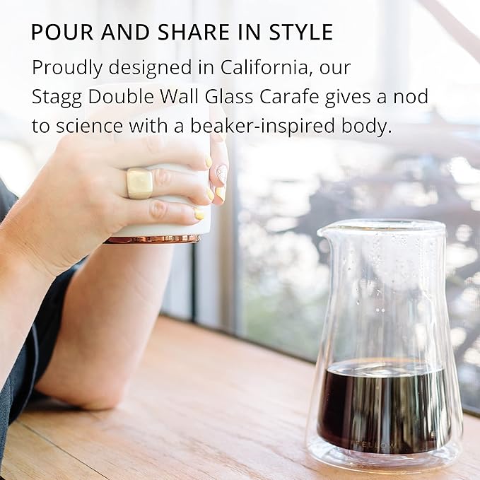 Fellow Stagg Double Wall Coffee Carafe - Vessel for Pour Over Manual Coffee Maker, Handblown Borosilicate Glass Decanter, 20 oz Clear Pitcher