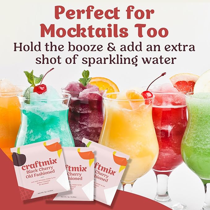 Craftmix Black Cherry Old Fashioned Cocktail & Mocktail Drink Mixer, Skinny Mixes - Water Flavoring Packets Made With Real Fruit - Vegan, Low-Carb, Low-Sugar, Non-GMO, Dairy Free, Gluten Free, 12 Pack