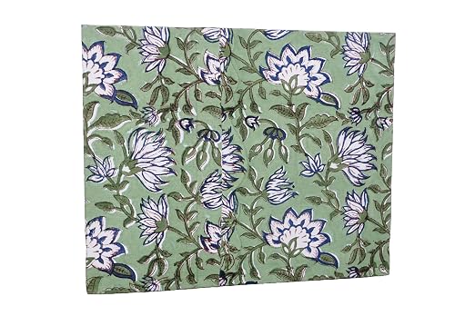 3.3 Gallon Cotton Hand Block Printed Paper Waste Basket |Small Decorative Trash Can for Housewarming Gifts in Living Room, Bedroom, Bathroom | Eco-Friendly, Plastic-Free (1, L Green Blue FLOWAR)
