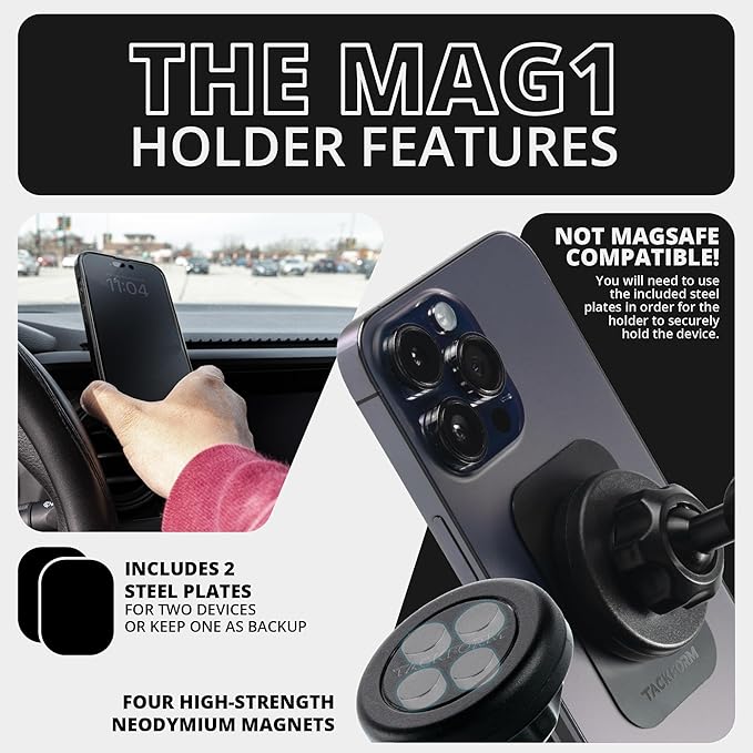 Tackform LINK Vent Phone Mount Compatible with 2016-2023 Toyota Tacoma and 2014-2021 Toyota Tundra | Aluminum | Zero Slip | Universal Magnetic Phone Holder | 2" Arm | Orange | (NOT MAGSAFE Compatible)