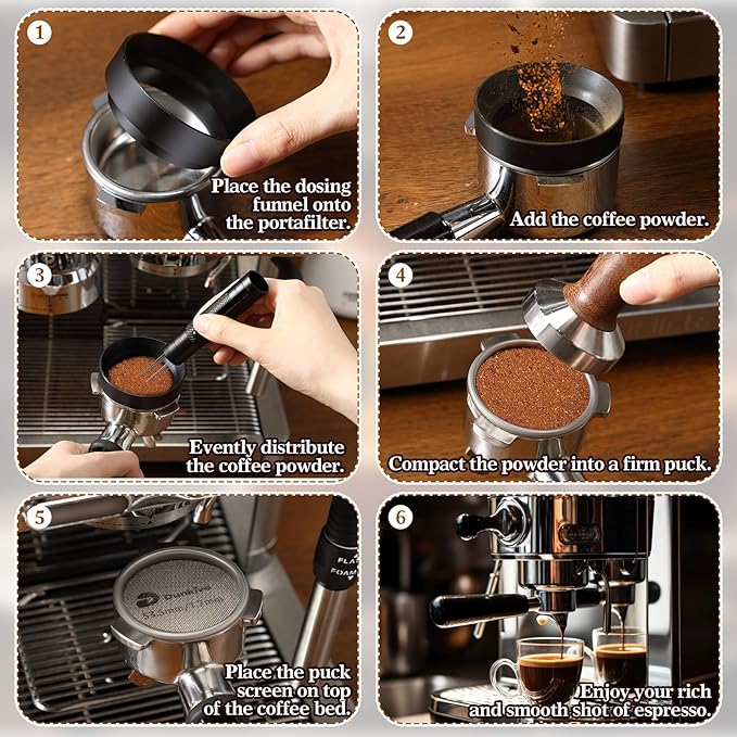 54mm Retractable WDT Tool, Espresso Accessories Kit with Dosing Funnel and Puck Screen, 304 Stainless Steel Needle Coffee Distribution Stirrer, Portafilter Dosing Ring for Barista 54mm